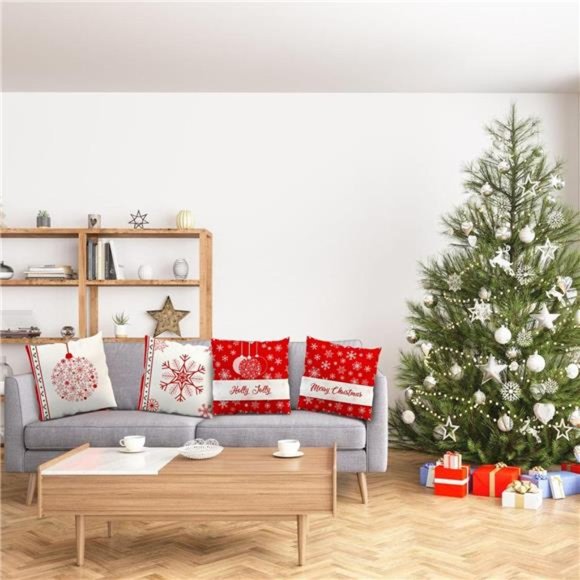 4 Pcs  Christmas Throw Pillow Covers | Winter Xmas Winter Snowflake 18x18 Inch - Picture 5 of 6